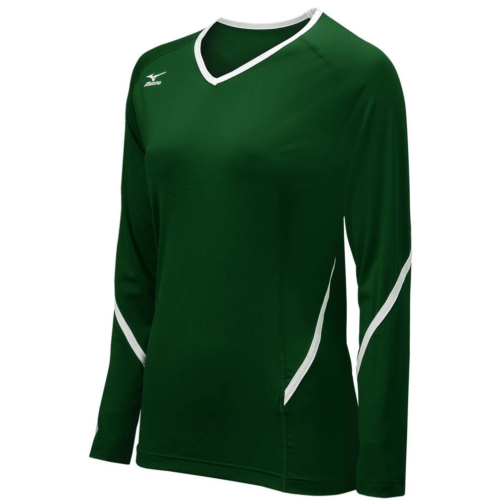 Camisas Mizuno Voleibol Techno Generation Long Sleeve - Mulher - Verdes/Branco - GAPUR6837